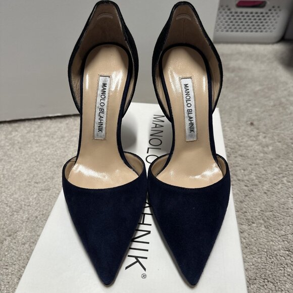 Manolo Blahnik Tayler D'Orsay BB Pumps Sz 35 / 5 Black to Navy Ombre New in Box - Picture 4 of 16
